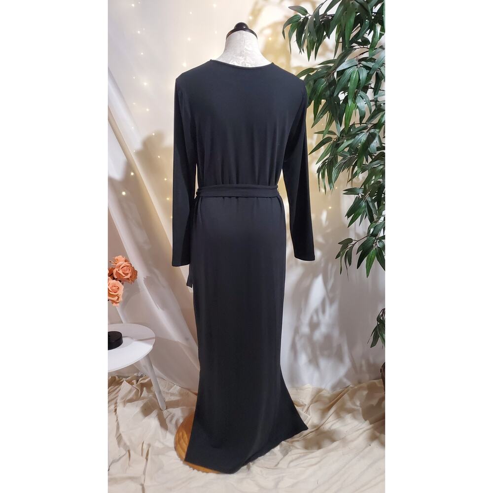 Garnet Hill Linden Knit Column Maxi Slit Dress Womens Size M Black Tie Waist Eco - Picture 7 of 11